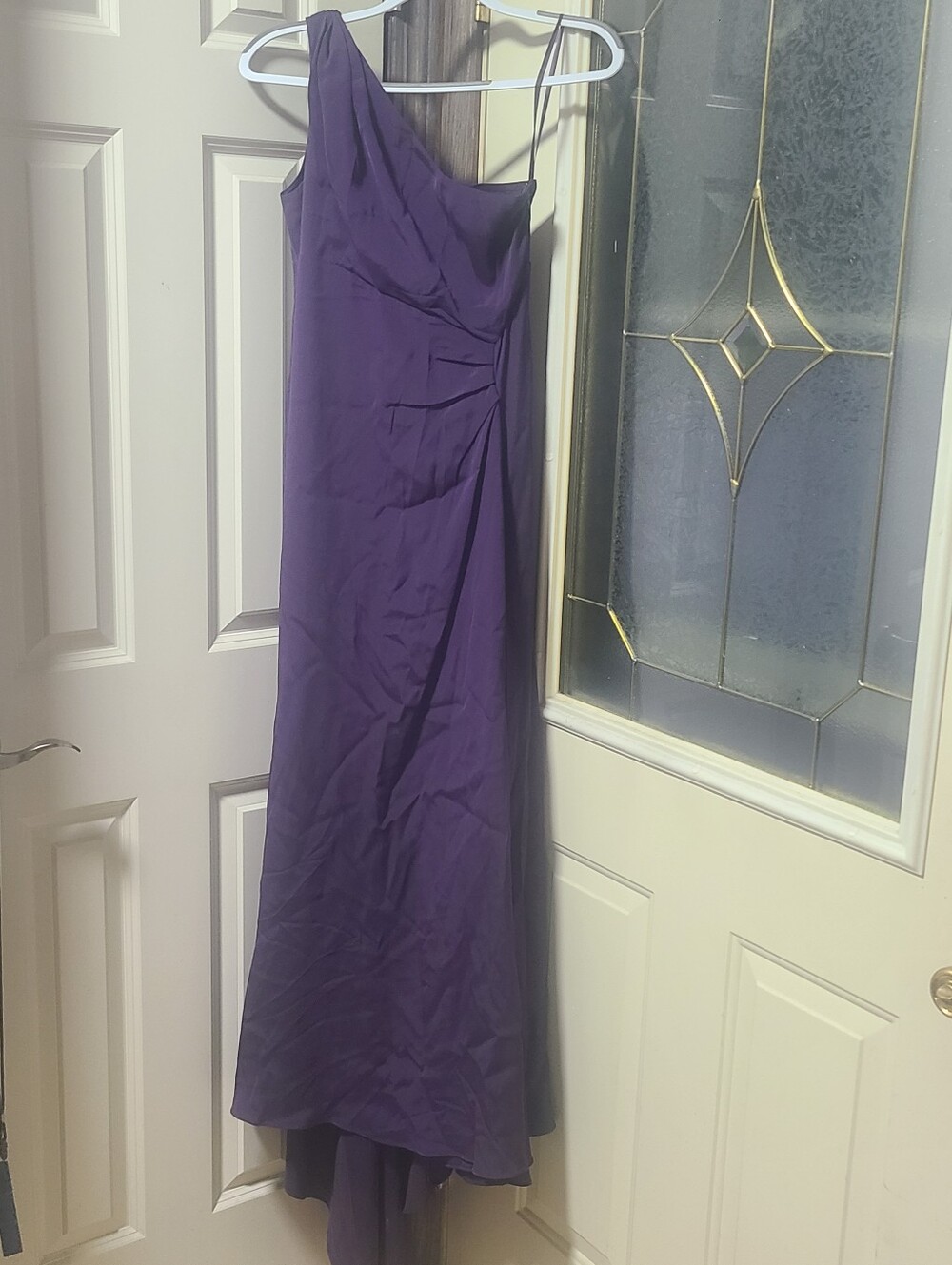 ANN TAYLOR purple one-shoulder long formal gown elegant side-draping ruched